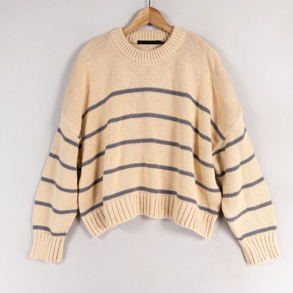 Jenni Kayne Cream and Gray Striped Sweater